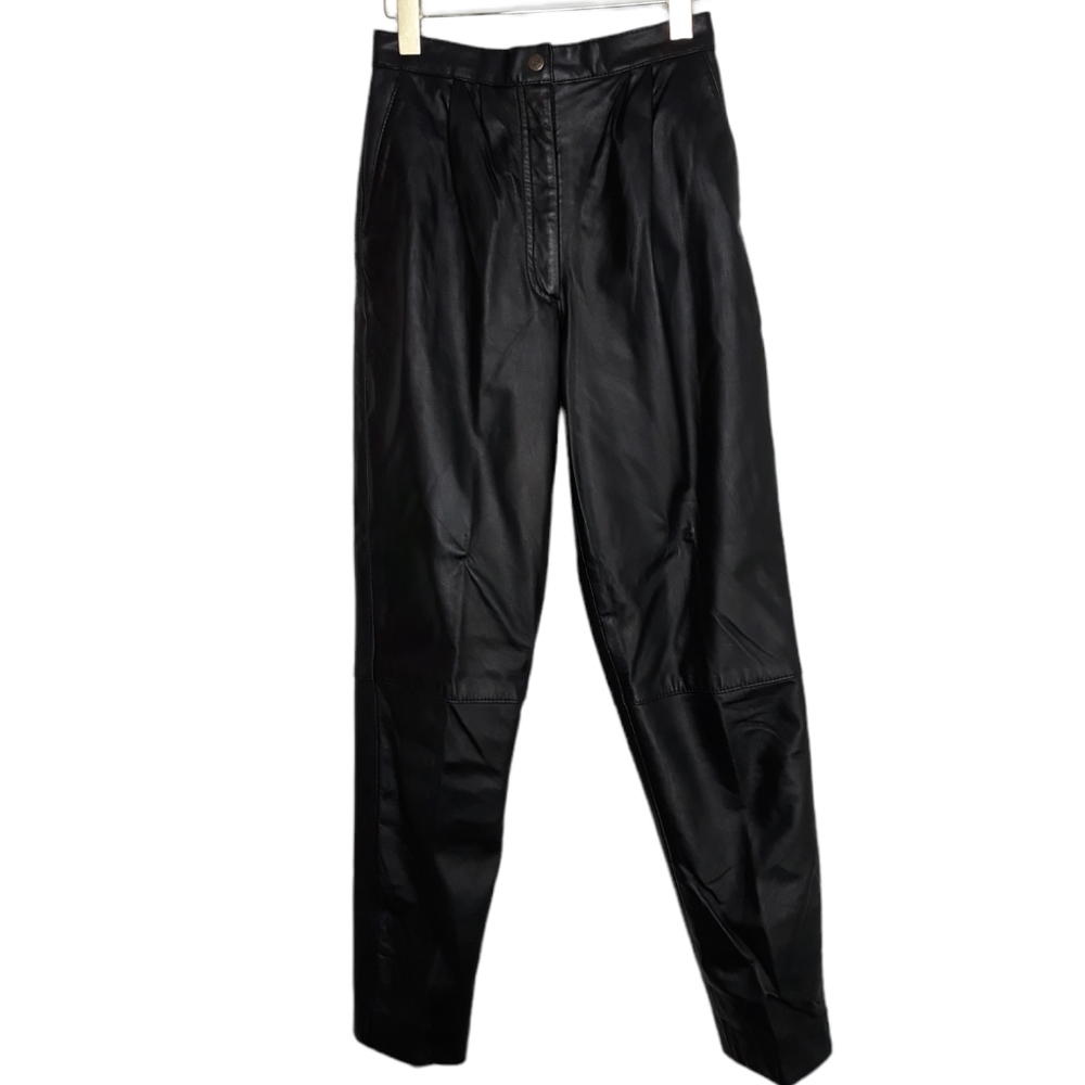 Zenia Vintage Genuine Leather Pants High Rise Pleated Front